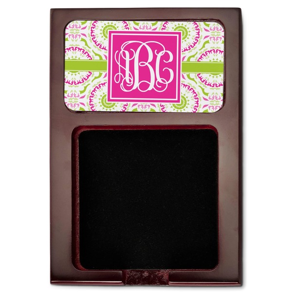 Pink & Green Suzani Red Mahogany Sticky Note Holder - Flat