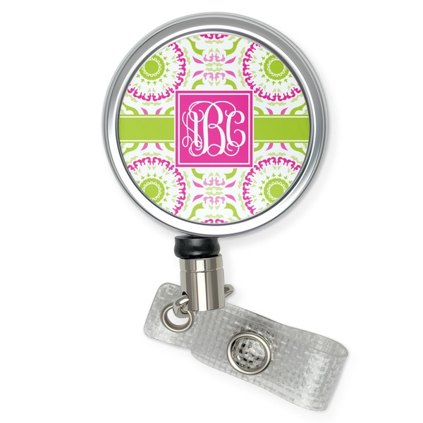 Custom Pink & Green Suzani Retractable Badge Reel (Personalized)