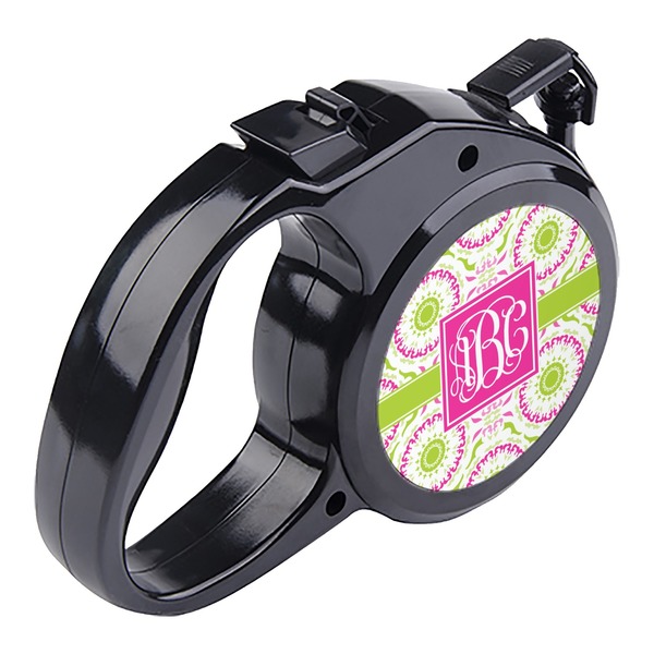 Pink & Green Suzani Retractable Dog Leash - Angle