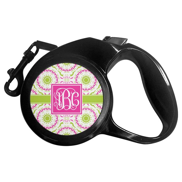 Custom Pink & Green Suzani Retractable Dog Leash - Large (Personalized)