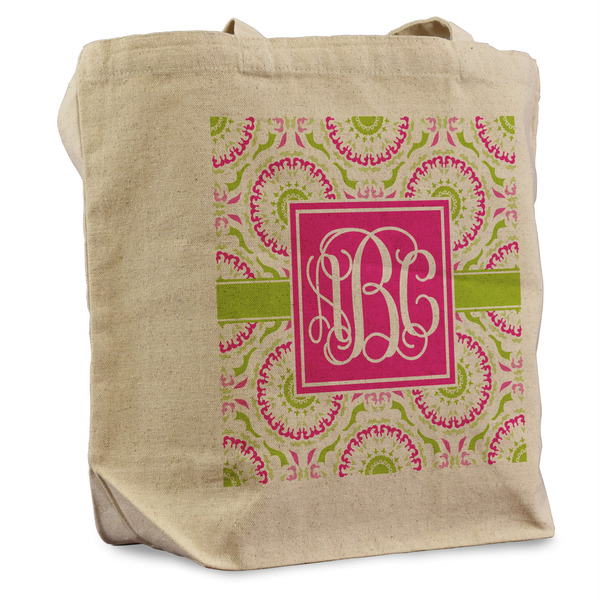 Custom Pink & Green Suzani Reusable Cotton Grocery Bag (Personalized)