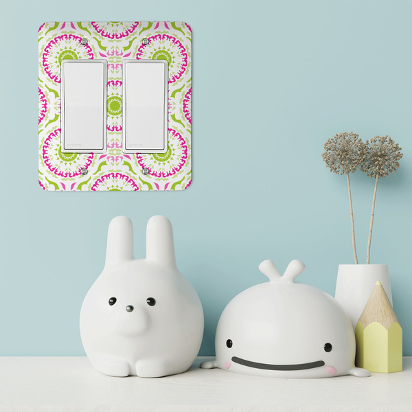 Pink & Green Suzani Rocker Light Switch Covers - Double - IN CONTEXT