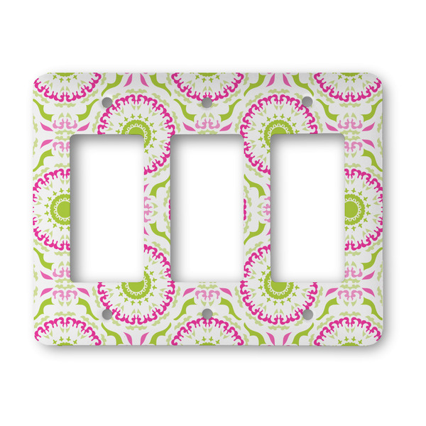Pink & Green Suzani Rocker Light Switch Covers - Triple - MAIN