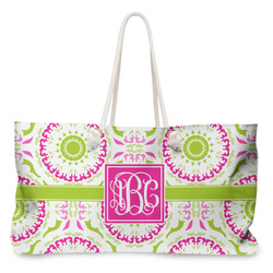 Pink & Green Suzani Large Tote Bag with Rope Handles (Personalized)