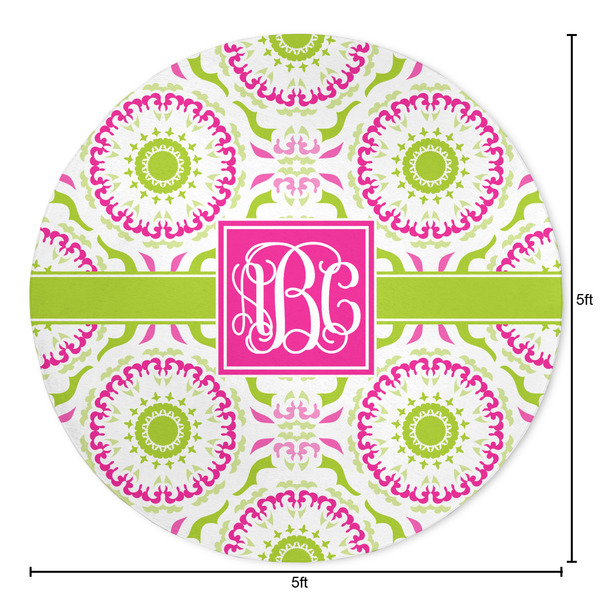 Pink & Green Suzani Round Area Rug - Size