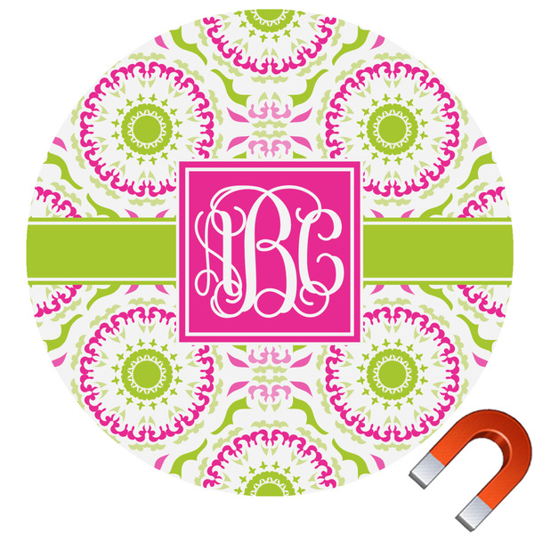 Custom Pink & Green Suzani Round Car Magnet - 6" (Personalized)