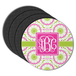 Pink & Green Suzani Round Rubber Backed Coasters - Set of 4 (Personalized)