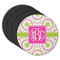 Pink & Green Suzani Round Rubber Backed Coasters - Set of 4 (Personalized)