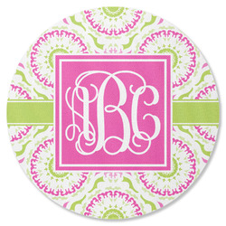 Pink & Green Suzani Round Rubber Backed Coaster (Personalized)