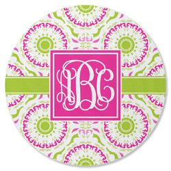 Pink & Green Suzani Round Rubber Backed Coaster (Personalized)