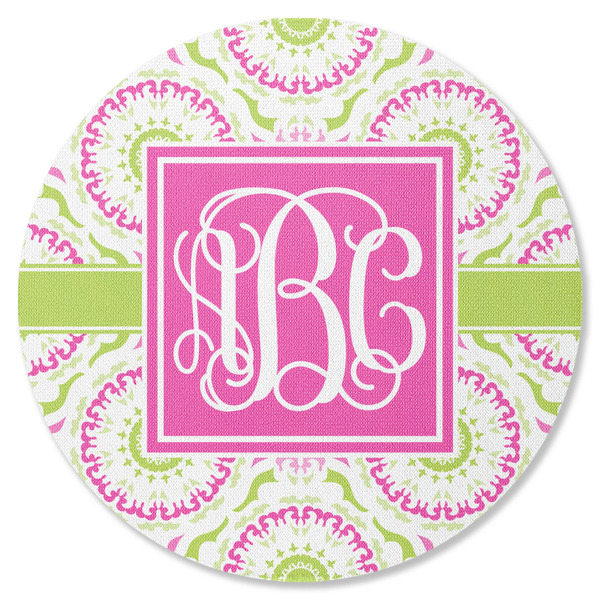 Custom Pink & Green Suzani Round Rubber Backed Coaster (Personalized)
