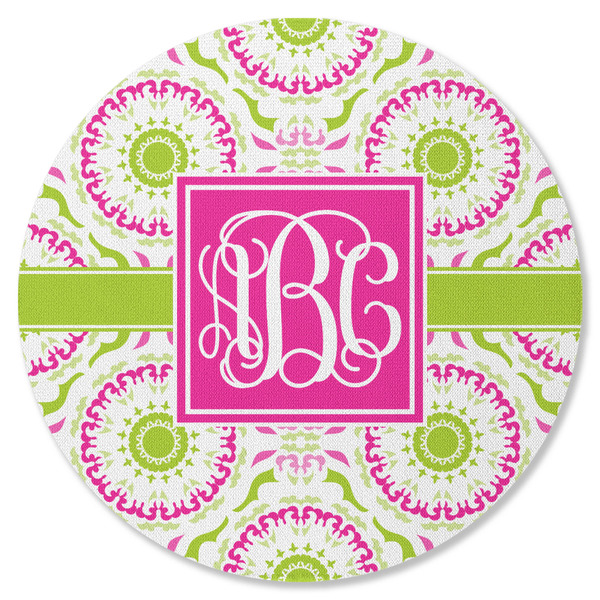Pink & Green Suzani Round Coaster Rubber Back - Single