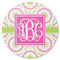 Pink & Green Suzani Round Coaster Rubber Back - Single