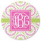 Pink & Green Suzani Round Rubber Backed Coaster (Personalized)