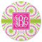 Pink & Green Suzani Round Rubber Backed Coaster (Personalized)