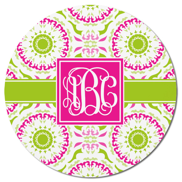 Pink & Green Suzani Round Fridge Magnet - FRONT