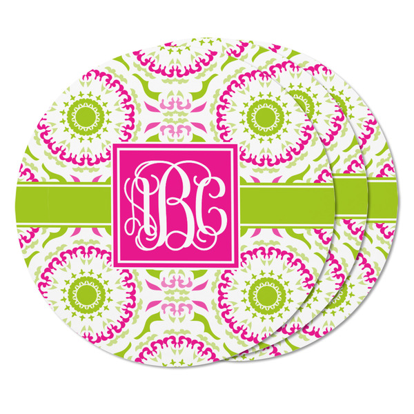 Pink & Green Suzani Round Fridge Magnet - THREE