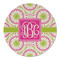 Pink & Green Suzani Round Linen Placemats - FRONT (Double Sided)