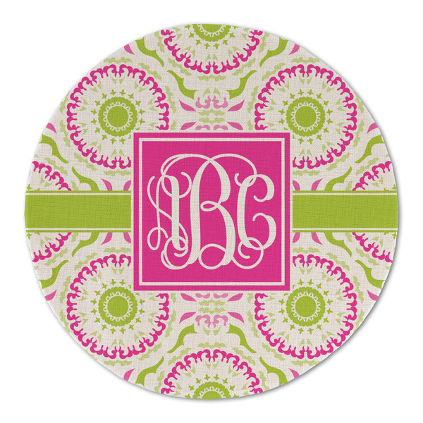 Custom Pink & Green Suzani Round Linen Placemat (Personalized)