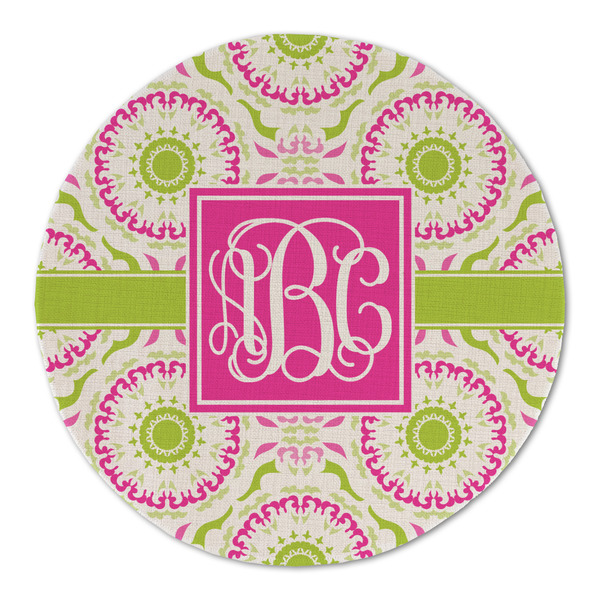 Pink & Green Suzani Round Linen Placemats - FRONT (Single Sided)