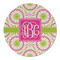 Pink & Green Suzani Round Linen Placemats - FRONT (Single Sided)