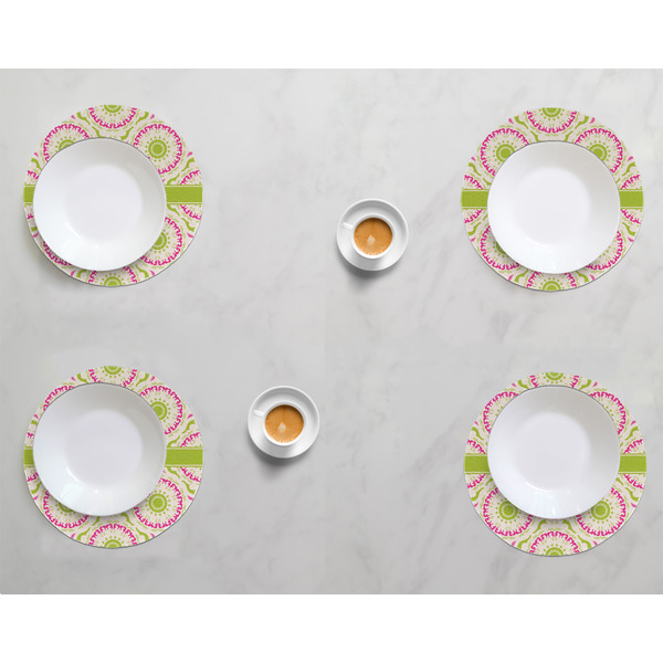 Pink & Green Suzani Round Linen Placemats - LIFESTYLE (set of 4)