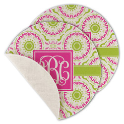 Pink & Green Suzani Round Linen Placemat - Single Sided - Set of 4 (Personalized)