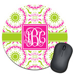 Pink & Green Suzani Round Mouse Pad (Personalized)