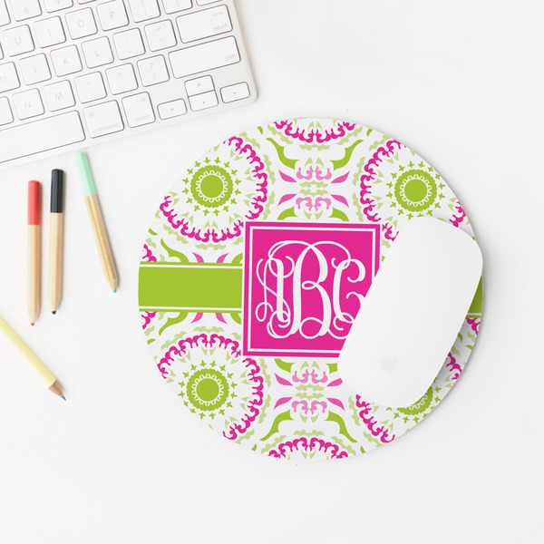 Pink & Green Suzani Round Mousepad - LIFESTYLE 2