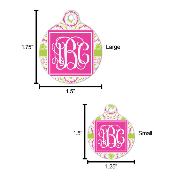 Pink & Green Suzani Round Pet ID Tag - Large - Comparison Scale