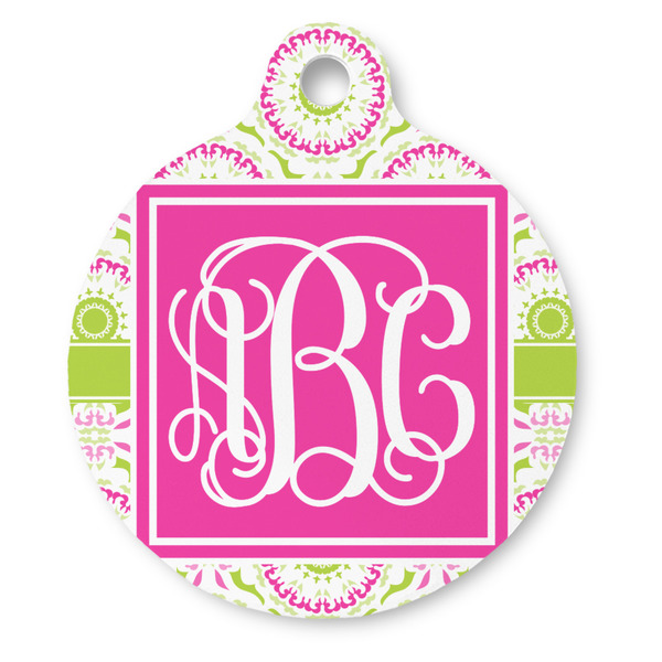 Custom Pink & Green Suzani Round Pet ID Tag (Personalized)