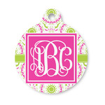 Pink & Green Suzani Round Pet ID Tag - Small (Personalized)