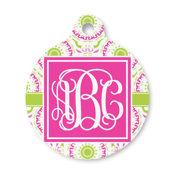 Custom Pink & Green Suzani Round Pet ID Tag - Small (Personalized)