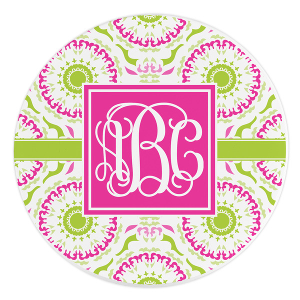 Custom Pink & Green Suzani Round Stone Trivet (Personalized)