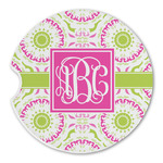 Pink & Green Suzani Sandstone Car Coaster - Single (Personalized)