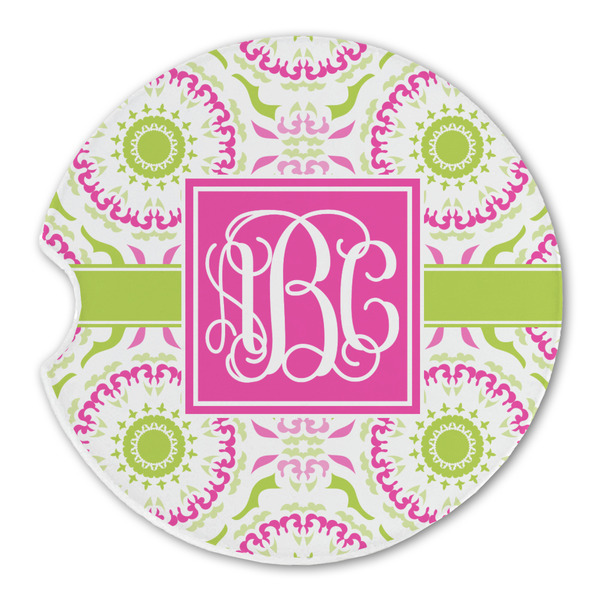 Pink & Green Suzani Sandstone Car Coaster - Single