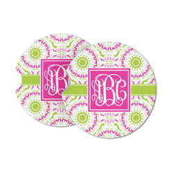 Pink & Green Suzani Sandstone Car Coasters (Personalized)
