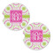 Pink & Green Suzani Sandstone Car Coasters - Set of 2