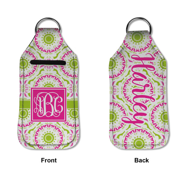 Pink & Green Suzani Sanitizer Holder Keychain - Large APPROVAL (Flat)