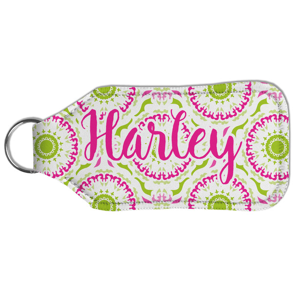 Pink & Green Suzani Sanitizer Holder Keychain - Large (Back)