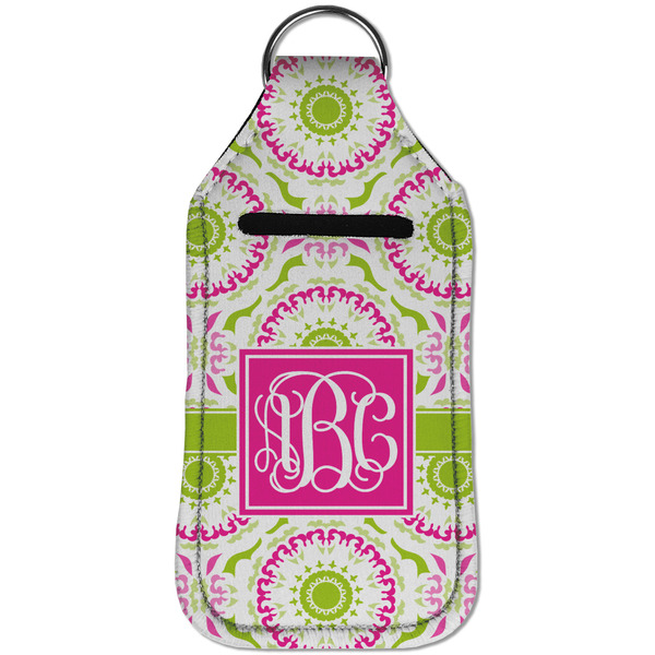 Pink & Green Suzani Sanitizer Holder Keychain - Large (Front)