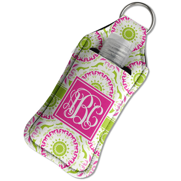 Pink & Green Suzani Sanitizer Holder Keychain - Large in Case
