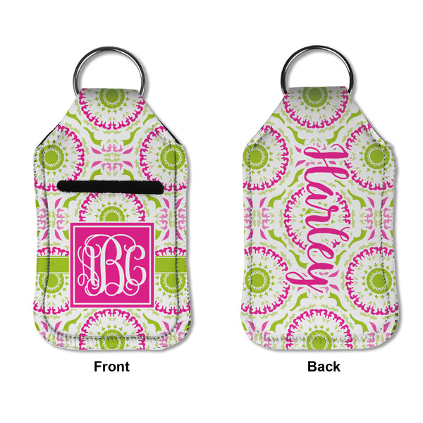 Pink & Green Suzani Sanitizer Holder Keychain - Small APPROVAL (Flat)