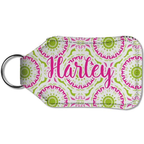 Pink & Green Suzani Sanitizer Holder Keychain - Small (Back)