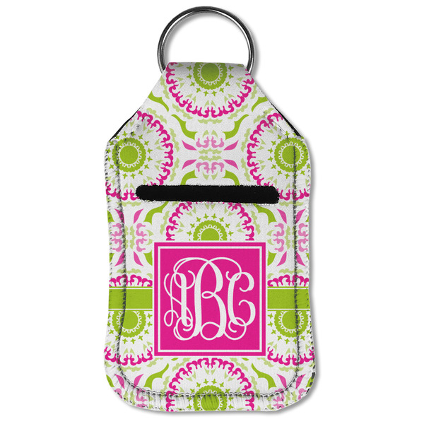 Pink & Green Suzani Sanitizer Holder Keychain - Small (Front Flat)