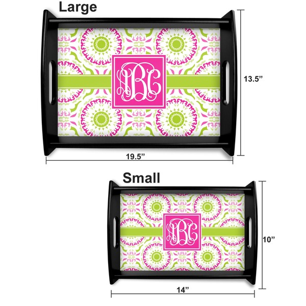 Pink & Green Suzani Serving Tray Black Sizes