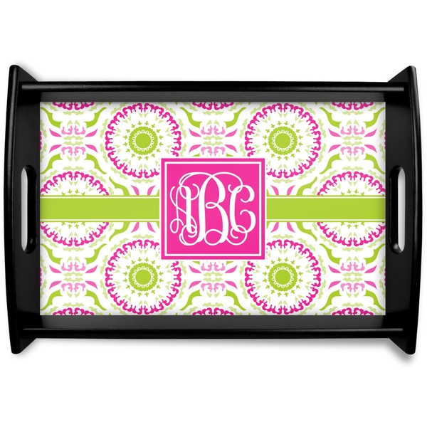 Custom Pink & Green Suzani Black Wooden Tray - Small (Personalized)