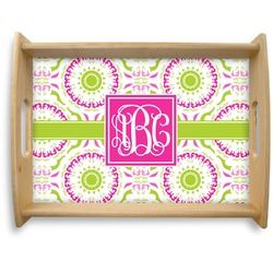 Pink & Green Suzani Natural Wooden Tray - Large (Personalized)