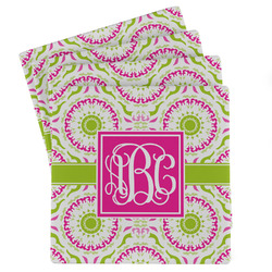 Pink & Green Suzani Absorbent Stone Coasters - Set of 4 (Personalized)