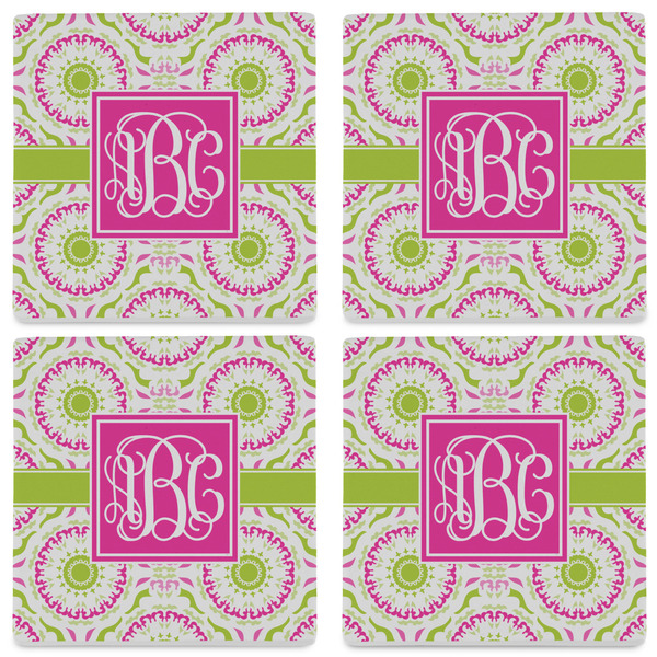 Pink & Green Suzani Set of 4 Sandstone Coasters - See All 4 View